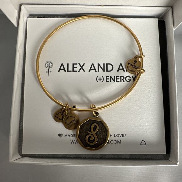 New Alex and Ani Initial S Rafaelian Gold Expandable Bangle Bracelet $28 - Picture 2 of 3
